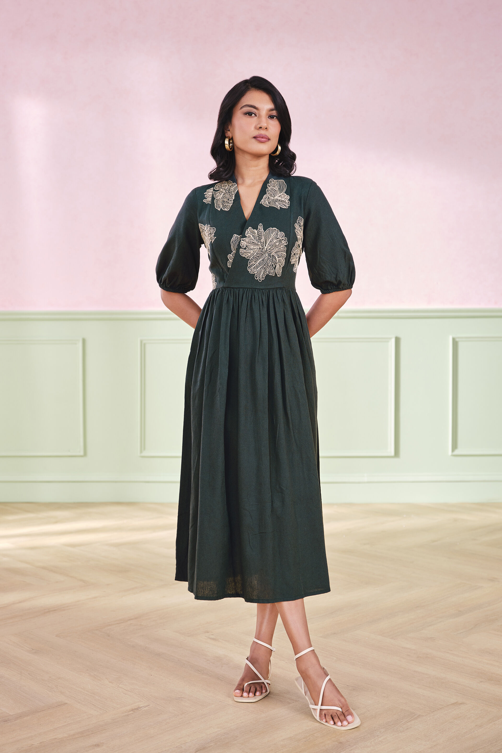 The Gala Viscose Blend Emerald Green Dress, Emerald Green, image 1